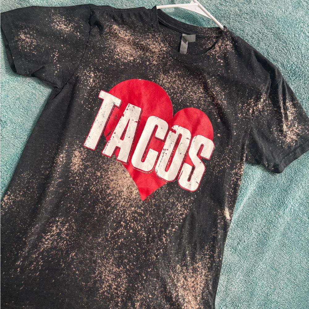 Next Level Apparel Black Tee with Red Heart Tacos Print
